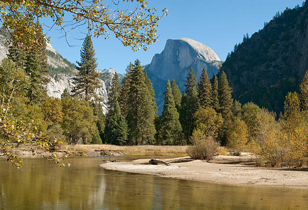 Yosemite's Half Dome and Merced River stock photo