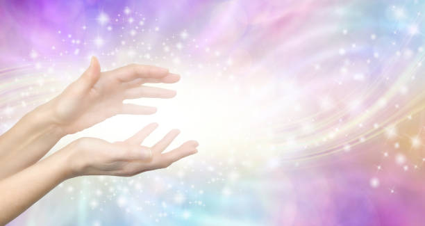 istock Gentle Lightworker Healing Hands and white light message banner 1822319486