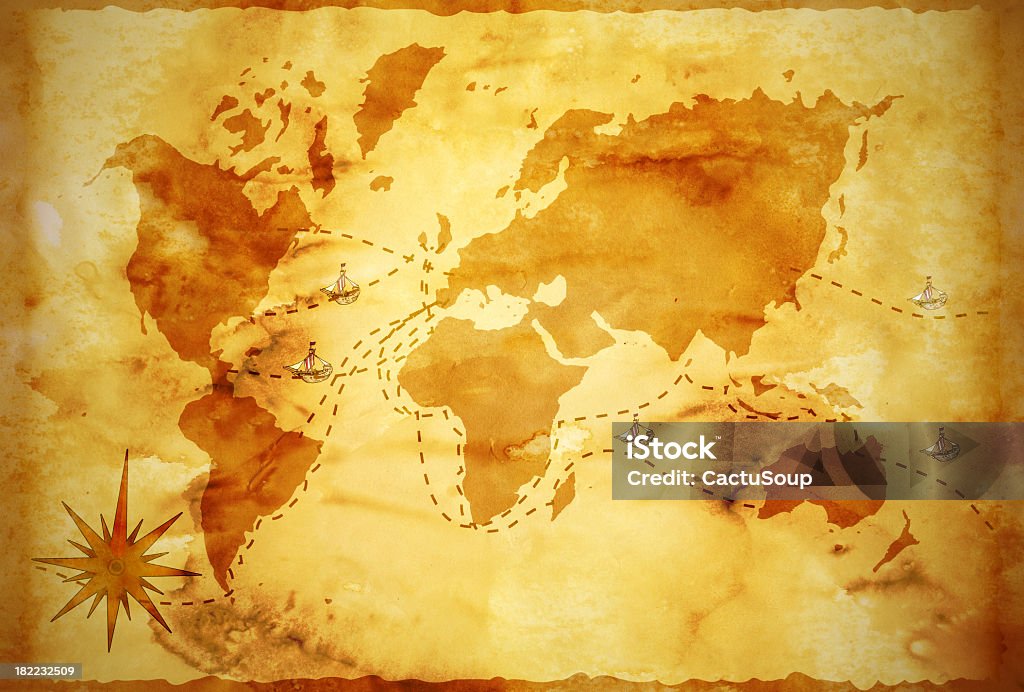 Antigo Mapa do Mundo - Royalty-free Rosa-dos-ventos Foto de stock