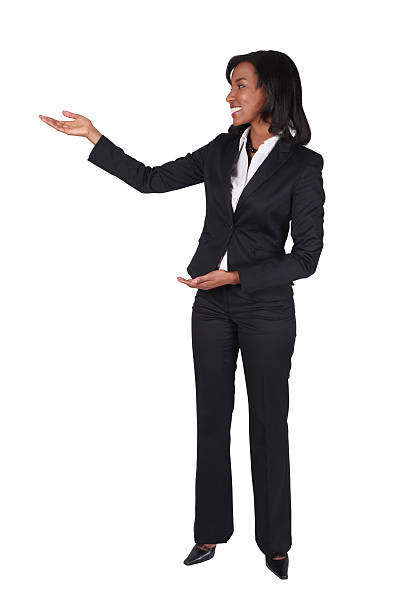 istock Isolated businesswoman presenting 182232879