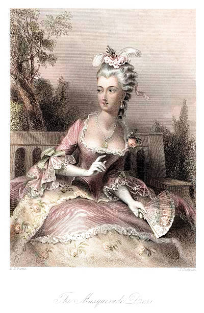 w sukienka balowa - engraving women engraved image british culture stock illustrations