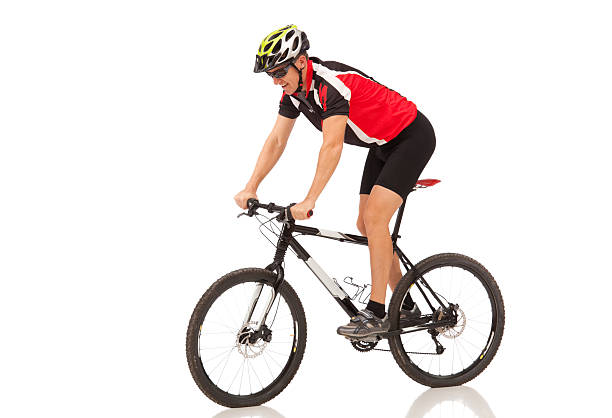 istock biker on mountain bike 182233331