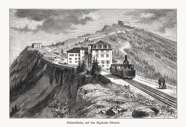 istock Rack railway to the Rigi Kulm, Switzerland, wood engraving, published in 1894 1822335668