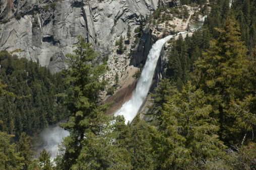 Full view of Nevada Fall at peak spring flow in Yosemite National Park