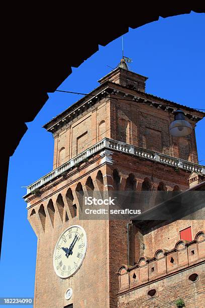 Clock Tower In Ferrara Stock Photo - Download Image Now - Blue, Brick, Brick Wall