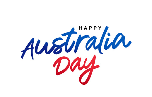 Inscription is Happy Australia Day. Lettering. Elements for the design of a congratulatory banner for the day of the first landing. National Australia Day. Vector illustration on a white background.