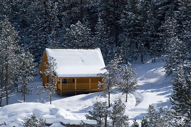 istock Snowy Mountain Cabin in the Woods 182234217
