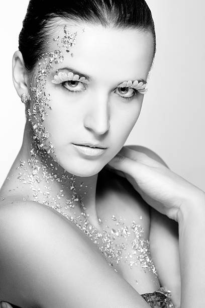 istock Beauty Face with Silver Makeup black and white 182234486