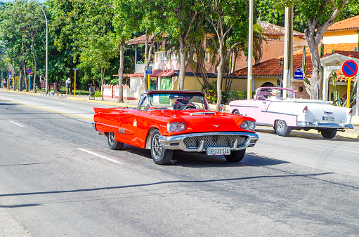 Old vintage American car in Varadero Cuba during winter day