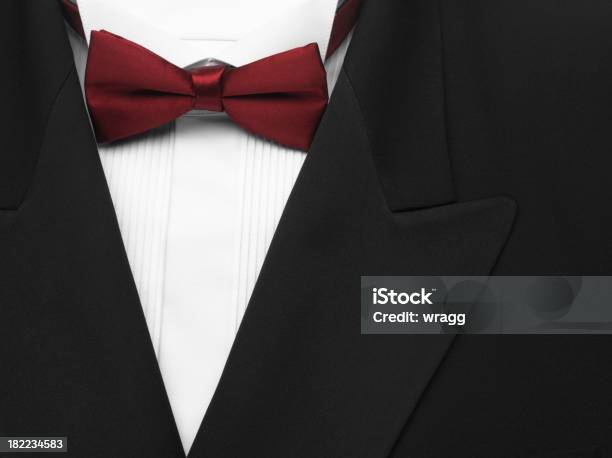 Cena Formal De Chaqueta Y Bordó Corbata De Moño Foto de stock y más banco de imágenes de Bien vestido - Bien vestido, Blanco - Color, Camisa con botones