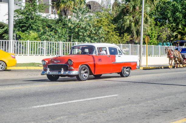 Old vintage American car in Varadero Cuba during winter day