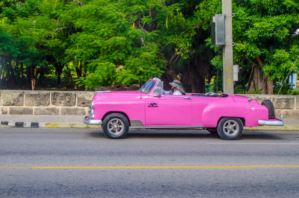 Old vintage American car in Varadero Cuba during winter day
