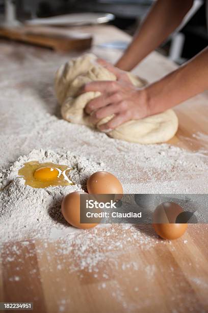 Baker Kneading Dough Stock Photo - Download Image Now - 30-39 Years, Adult, Adults Only