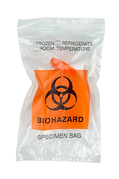 Biohazard Specimen Bag Biohazard specimen bag isolated on white.Please also see: evidence bag stock pictures, royalty-free photos & images