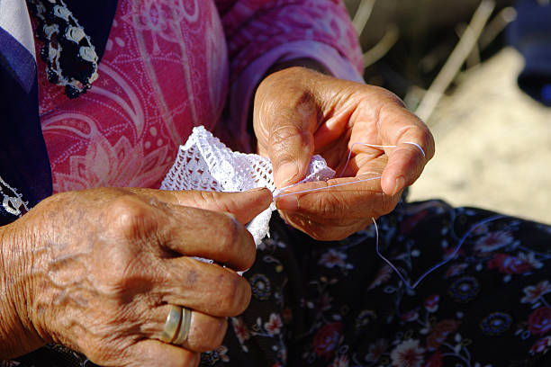 Lace Knitting Turkish Woman stock photo