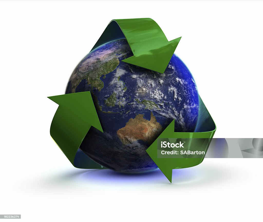 Terra com símbolo de reciclagem-Austrailia - Foto de stock de Fundo Branco royalty-free