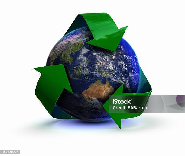 Foto de Terra Com Símbolo De Reciclagemaustrailia e mais fotos de stock de Fundo Branco - Fundo Branco, Reciclagem, Austrália