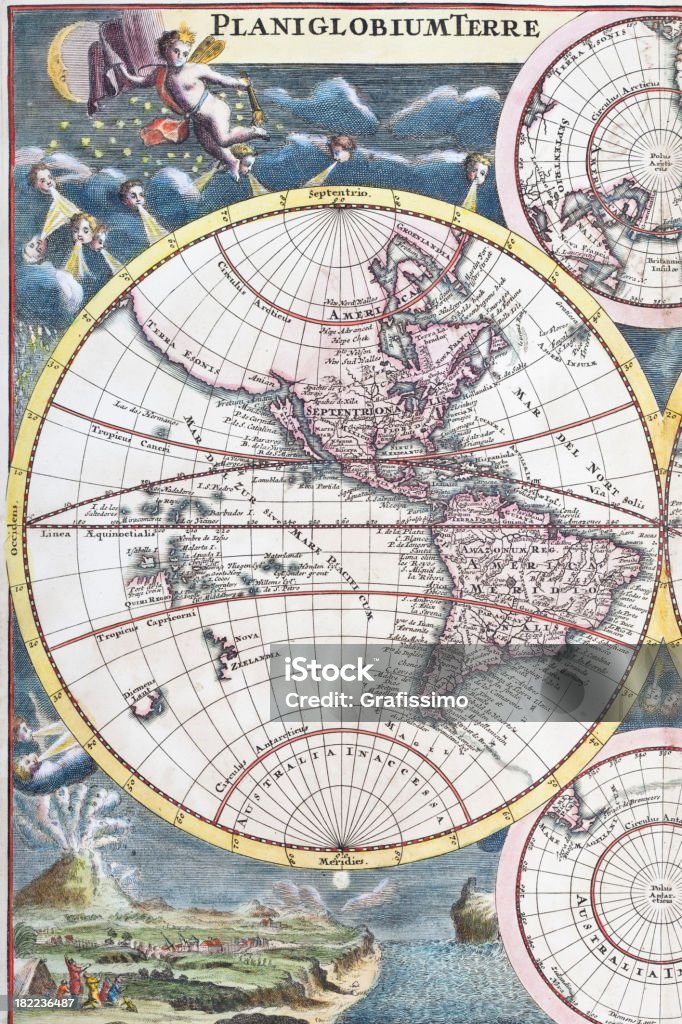 Detalhe de cobre gravação de Mapa do Mundo de 1720 - Royalty-free América Central Ilustração de stock