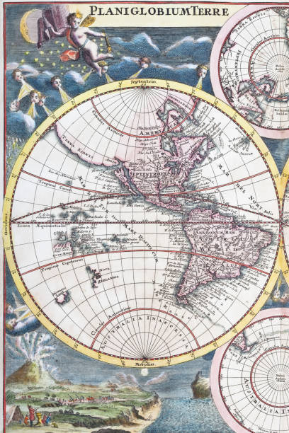 istock Detail copper engraving of world map from 1720 182236487