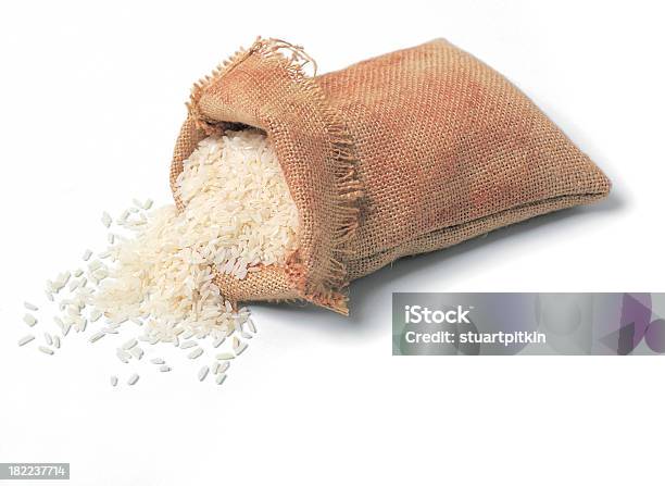 Hessian Sack Of Rice Stock Photo - Download Image Now - Rice - Food Staple, Sack, Burlap