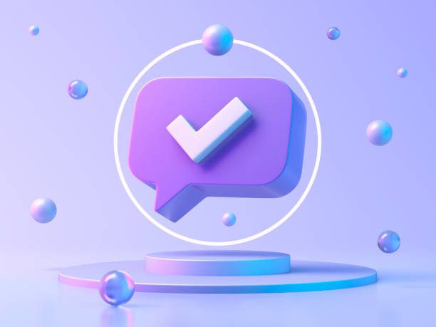 istock Speech bubble with check mark icon on the podium 1822381011