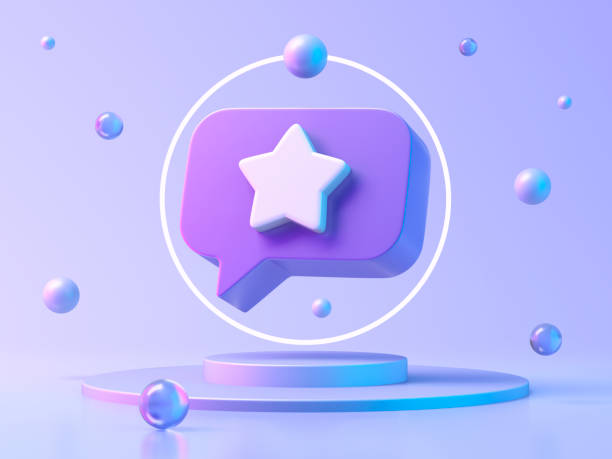 istock Speech bubble with rating star icon sign on the podium 1822381024