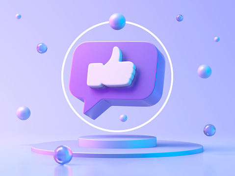 One like social media notification with thumb up icon. 3d illustration