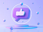 Speech bubble with thumb up icon on the podium
