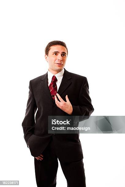 Businessman Talking And Gesturing Studio Portrait Stock Photo - Download Image Now - Adult, Adults Only, Black Color