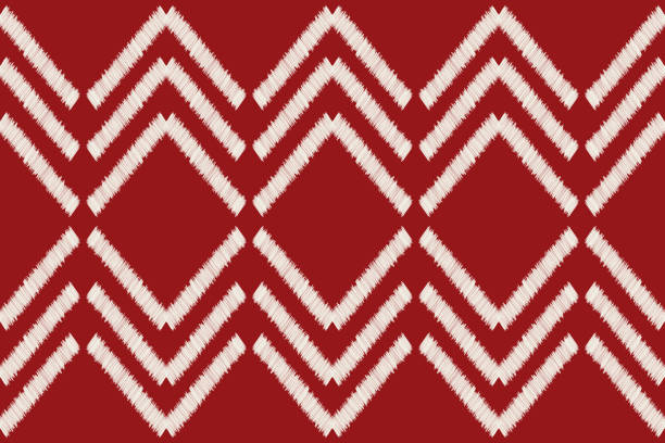 illustrations, cliparts, dessins animés et icônes de tissu ethnique ikat motif style géométrique. broderie africaine ikat motif ethnique fond de jour de noël rouge. résumé, vecteur, illustration. texture, vêtements, cadre, décoration, motif. - silk textile red backgrounds