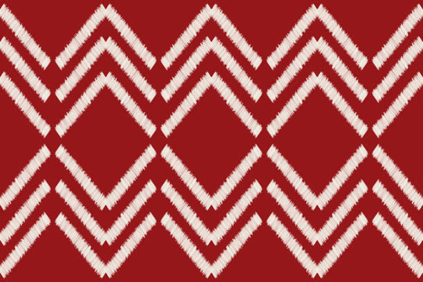 민족 ikat 직물 패턴 기하학적 스타일입니다. 아프리카 ikat 자수 민족 패턴 빨간 크리스마스 날 배경벽지 추상, 벡터, 일러스트 레이 션. 짜임새, 의류, 구조, 훈장, 주제. - silk textile red backgrounds stock illustrations