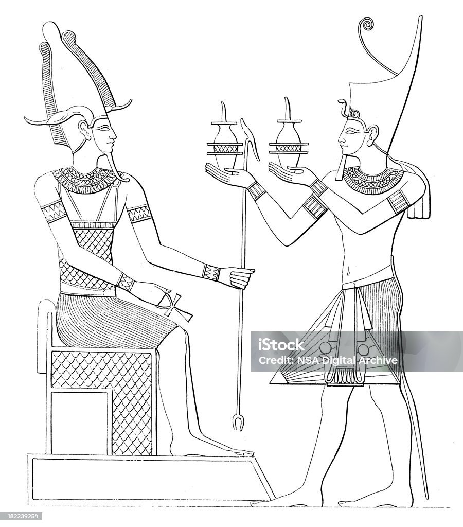 Osiris und Pharao/antike Geschichte Illustrationen - Lizenzfrei 19. Jahrhundert Stock-Illustration