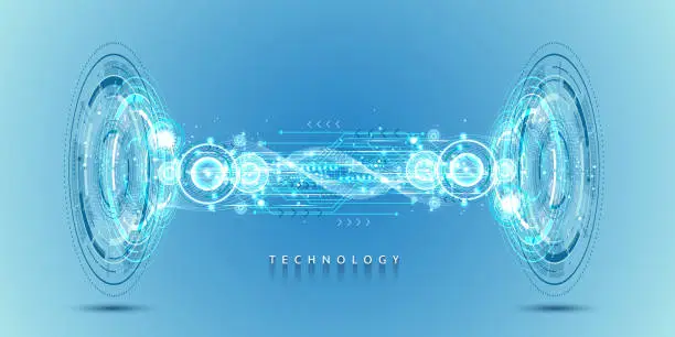 Vector illustration of Portal and hologram futuristic Neon color circle elements.