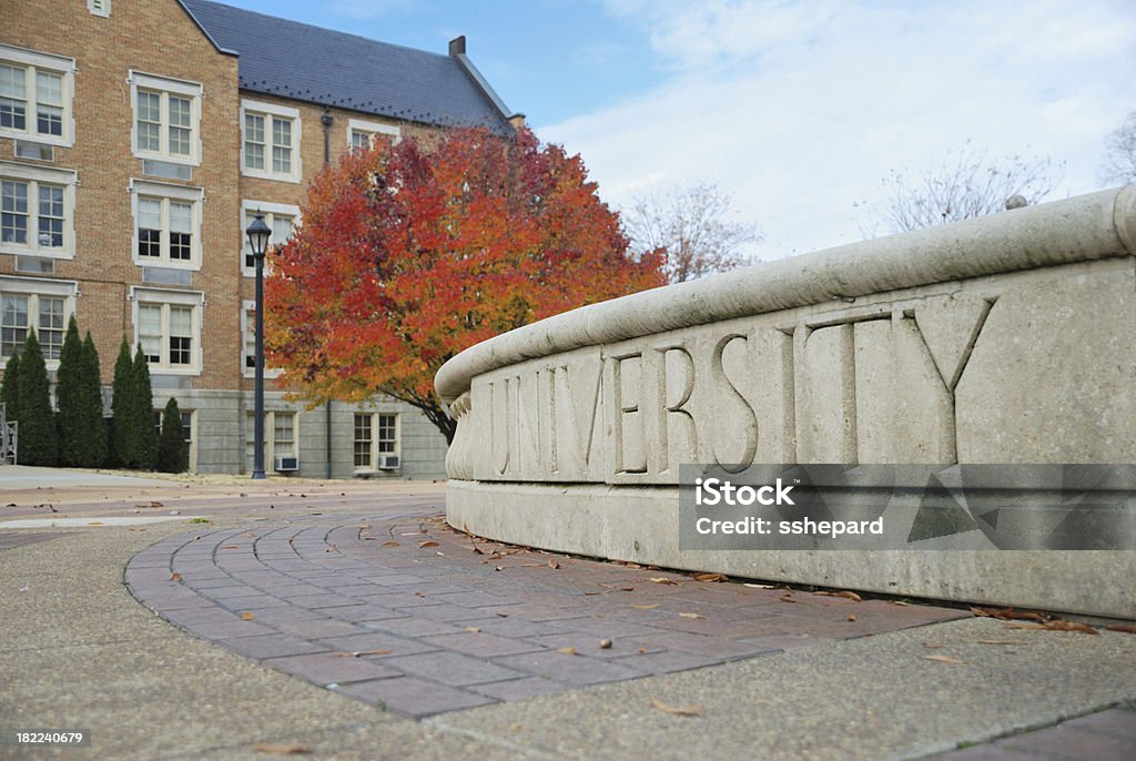 University sign in fall University sign in autumn with copy space University Stock Photo