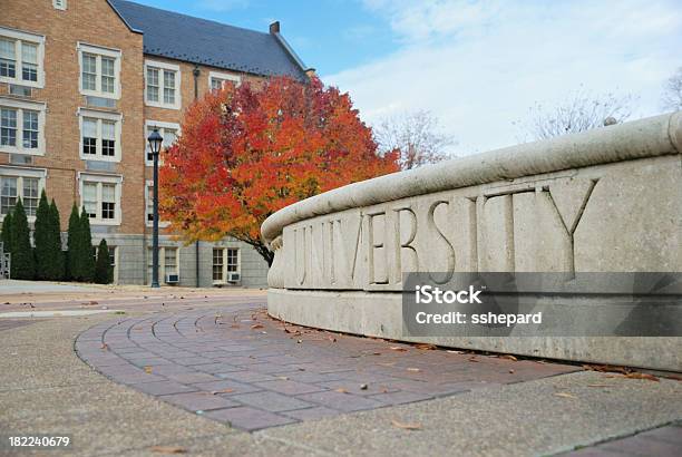 University Sign In Fall Stock Photo - Download Image Now - University, Campus, No People