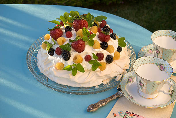 Fresh Strawberry, Berry & Cream Pavlova Meringue, Summer Picnic Brunch Cake