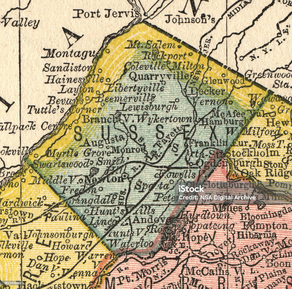 Sussex County mapas/Nova Jersey - Ilustração de América do Norte royalty-free