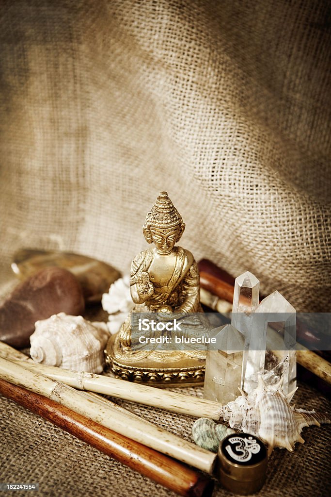 meditation objects "candles, incenses and crystals. hindu ritual for relaxing" Animal Shell Stock Photo