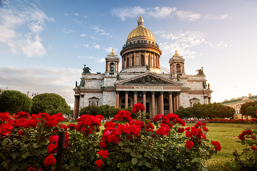 St. Isaac's Cathedral in St. Petersburg early sunny morning