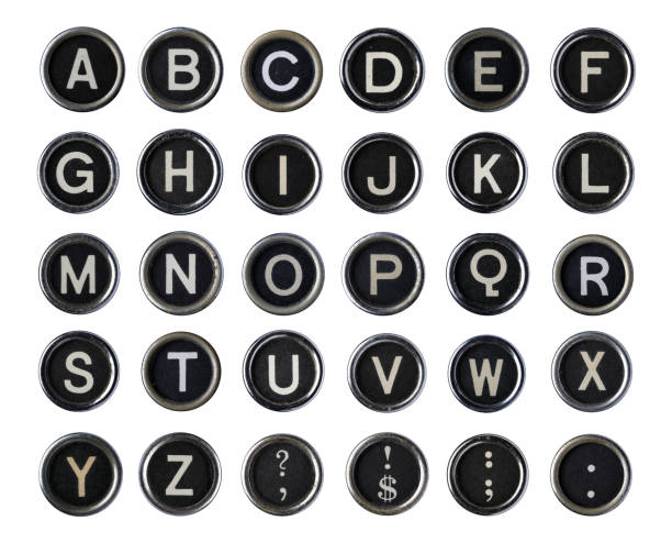 alfabeto de máquina de escribir vintage - typewriter letter o old typewriter key fotografías e imágenes de stock