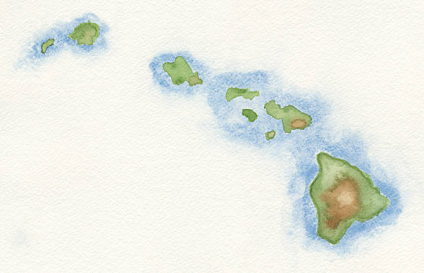 Watercolor Map of Hawaii vector art illustration