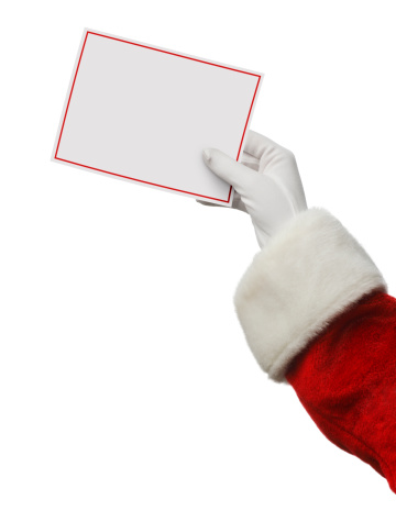 Santa holding a blank card.To see more holiday images click on the link below: