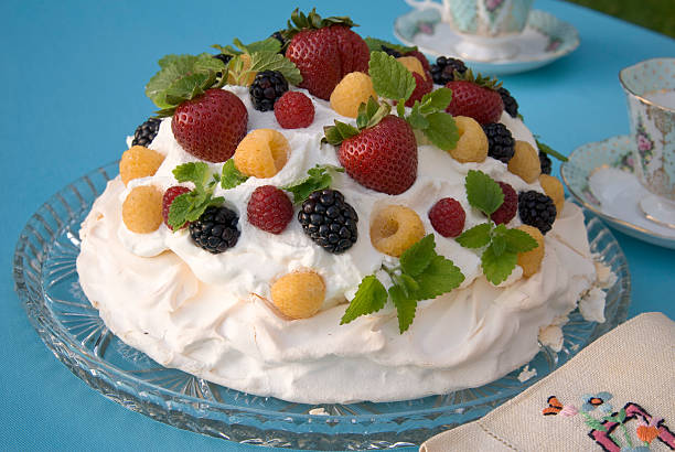Pavlova, Whipped Cream & Berry Fruit Easter Food, Brunch Dessert Cake