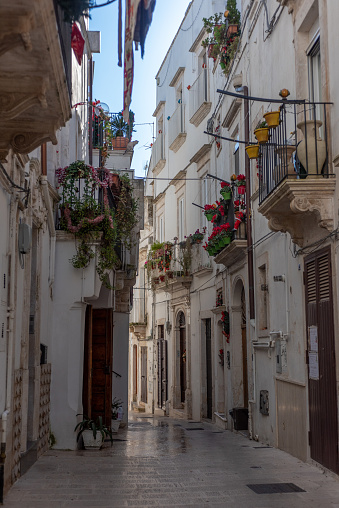 Old Alleys in the little town of Martina Franca near Taranto, in Italy  during Christmas Period  on Blurred Background