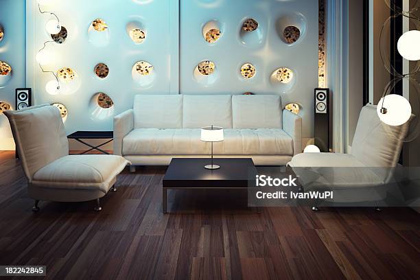 Modern Living Room With 3d Render Stock Photo - Download Image Now - Elegance, Library, Apartment