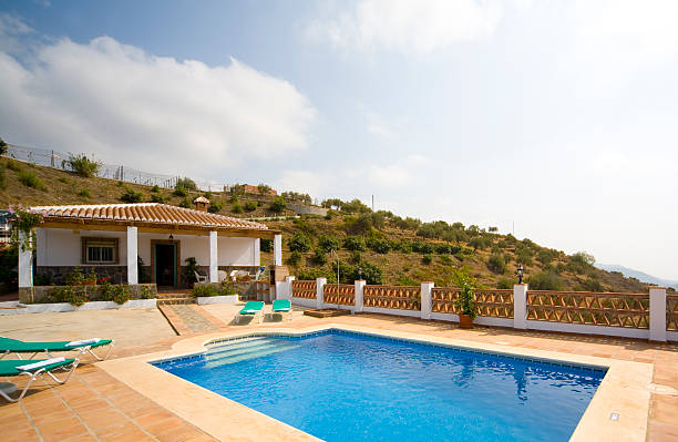 istock Holiday vacation villa swimming pool and sun bathing area 182243068