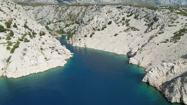 Drone footage of Zavratnica inlet at the foot of the Velebit Mountains in Jablanac, Croatia