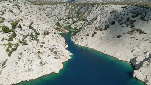 Drone footage of Zavratnica inlet in the northern part of the Adriatic Sea in Jablanac, Croatia
