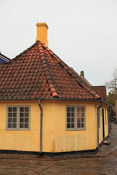 hans chrześcijanin anderson house, odense w deszczowy dzień - hans christian andersen odense town denmark zdjęcia i obrazy z banku zdjęć