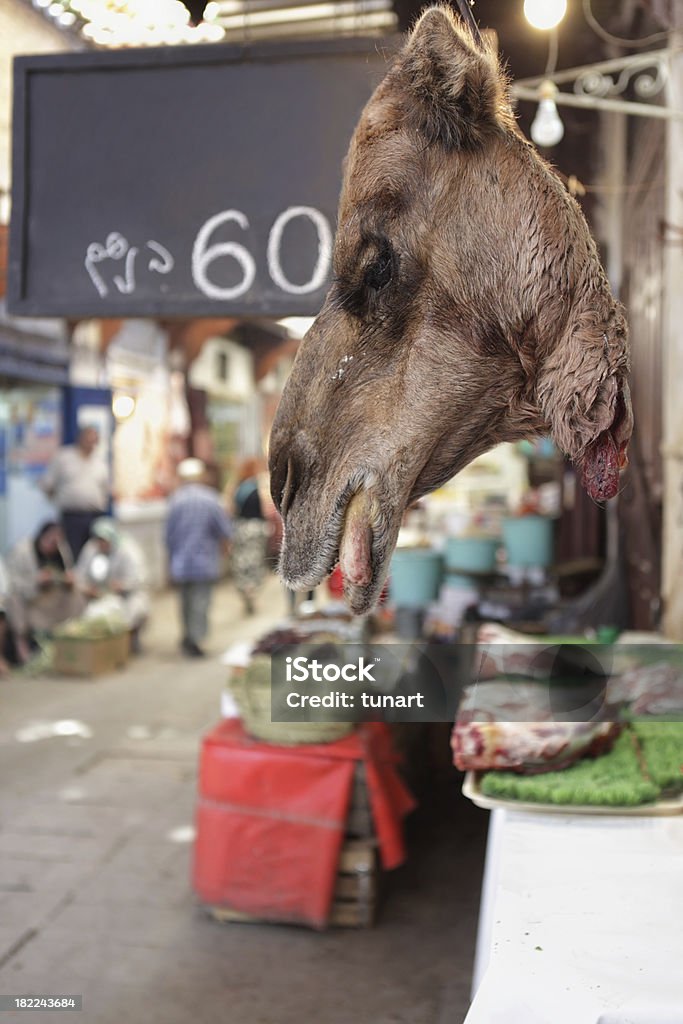 Camel Butcher Shop, Fez, Morocco "Head of a Camel hanged in front of a butcher in Fez, Morocco. Price of meat of camel is 60 dirhems." Africa Stock Photo